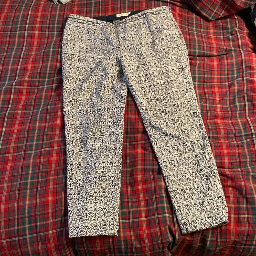 EUC Tory Burch 14 blue and white ankle length pants